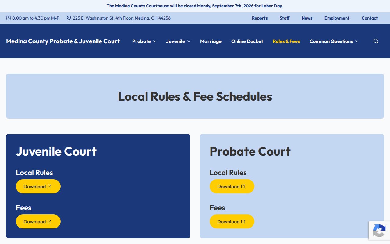 Medina County court records fees information from Probate and Juvenile Court