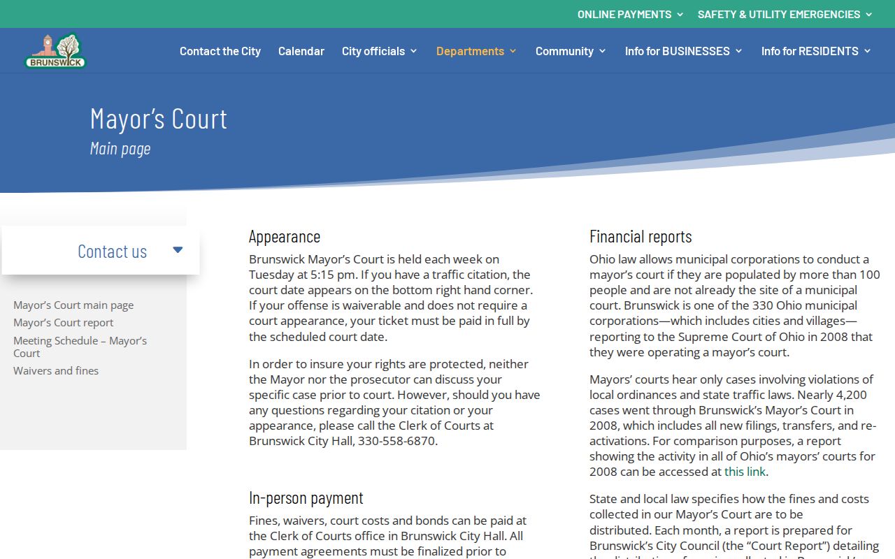 Medina County traffic court records at Brunswick Mayor's Court