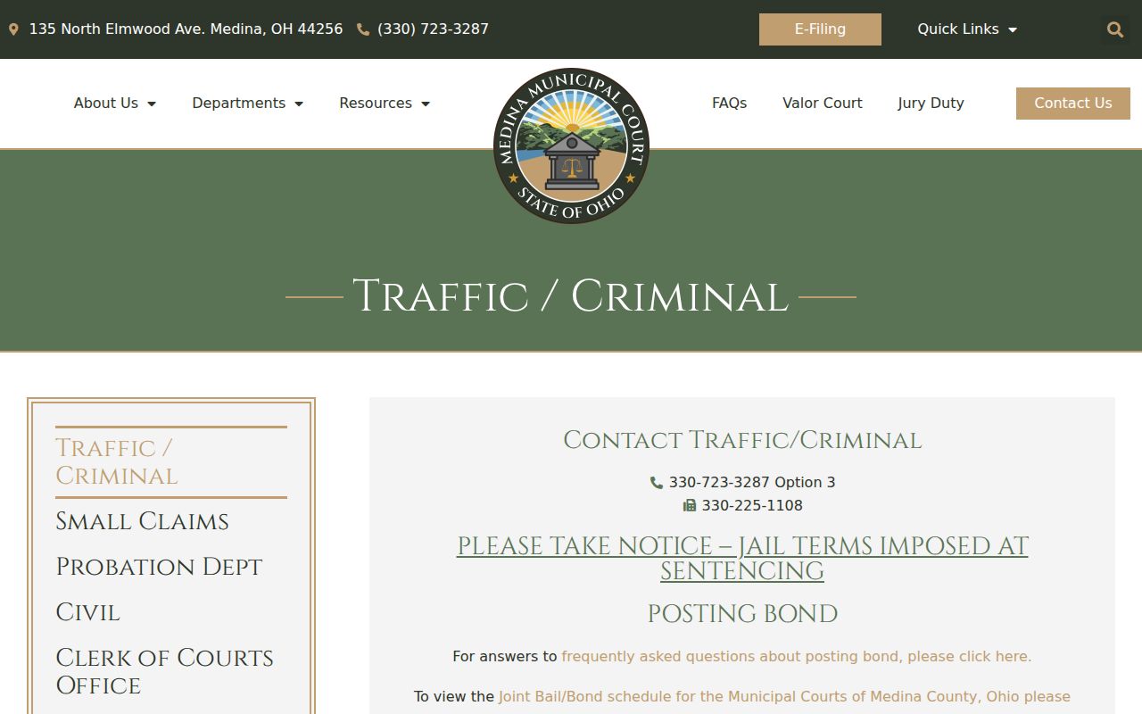 Medina County traffic court records information at Medina Municipal Court